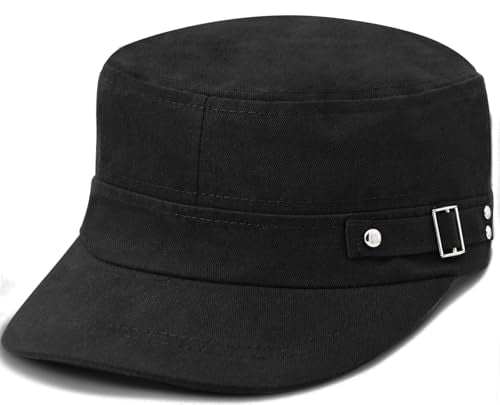 Army Cadet Cap for Men Women Military Flat Top Cap Baseball Caps - color: Black