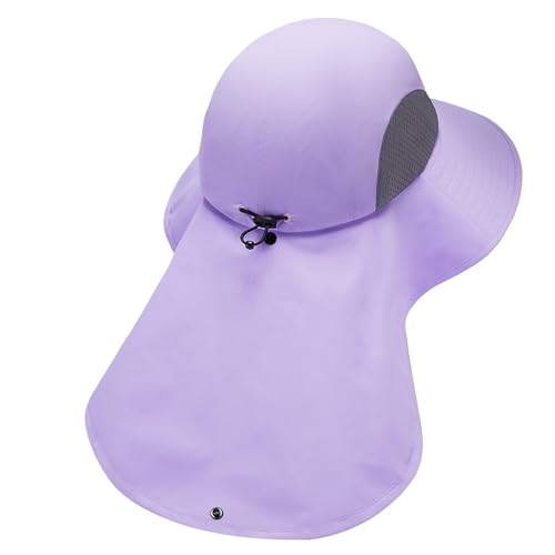 UPF 50+ Foldable Sun Hats Wide Brim with Large Neck Flap for Men Women UV Protection Gardening Fishing Beach Hat - color: Pale Lavender