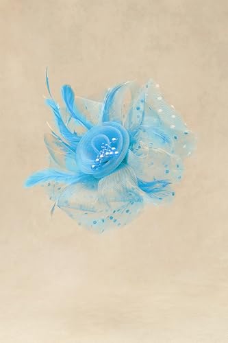 BABEYOND Fascinators Hats for Women Tea Party Flower Tulle Bead Derby Hat - color: Sky Blue