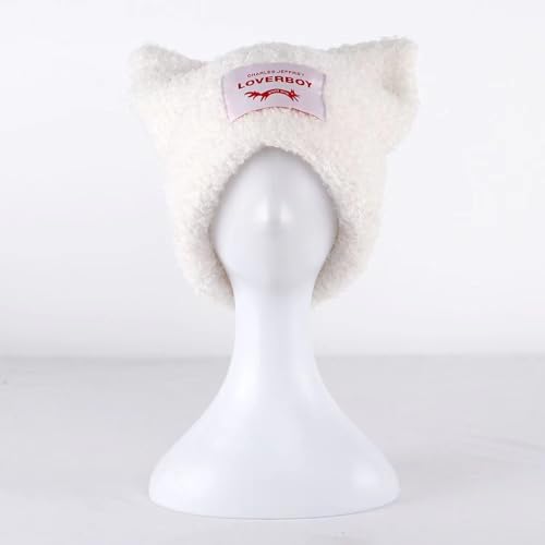 Knitted Beanie Hat Cute Rabbit Long Ears Fun Caps Fluffy Winter Warm Knitted Rabbit Hats Outdoor Slotty Cap - color: Whiter