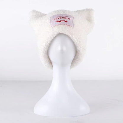 Knitted Beanie Hat Cute Rabbit Long Ears Fun Caps Fluffy Winter Warm Knitted Rabbit Hats Outdoor Slotty Cap - color: Whiter
