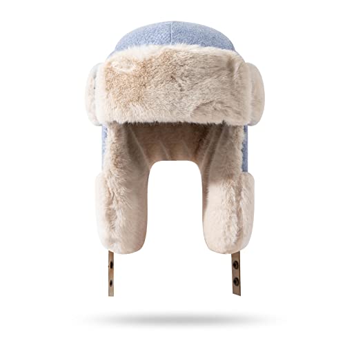 Croogo Cold Weather Eskimo Hats Trapper Hat Winter Thick Furry Ushanka Russian Hat Windproof Ski Trooper Hat with Ear Flap - color: Pl18-blue