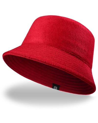 GADIEMKENSD Winter Bucket Hat - Premium Wool, Packable, Plain Colors, Unisex Warm Hat - color: Red 2.0, size: Large