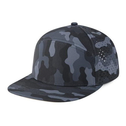 FEINION Men Laser Mesh Flat Brim Snapback Baseball Cap - color: Grey Camouflage