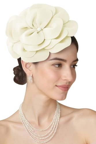 BABEYOND Fascinators Hats for Women Layered Flower Tea Party Derby Hats - color: Beige