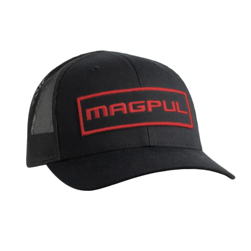 Magpul Trucker Hat Snap Back Baseball Cap, One Size Fits Most - color: Wordmark Patch Black/Red