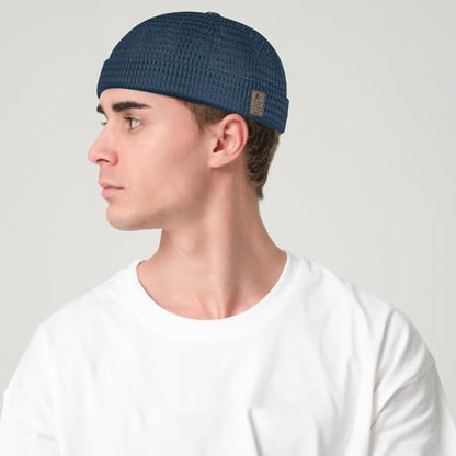 Mens Mesh Brimless Cap with No Brim, Summer Docker Cap Beanie Hat Flip Sailor Skullcap Breathable - color: Navy Blue
