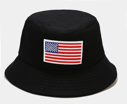 XYIYI 2 Pack Unisex Bucket Hat for Women Men Summer Beach Fishing Hat Sun Hat - color: American Flag Black White