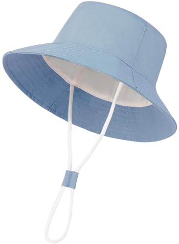 Baby Boy Sun Hat Toddler Bucket Beach Hat Girl UPF 50+ Cotton Linen - color: Denim Blue, size: 3-6 Months