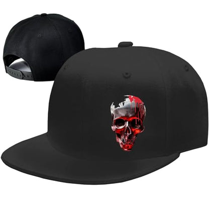 Snapback Hats for Men Flat Bill Hats for Men Fitted Hat Black Baseball Hats Hip Hop Caps - color: Red Skull
