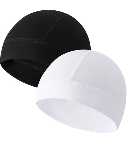 Cotton Skull Cap Breathable Helmet Liner Sleep Hat for Men Women - color: Set E-black,white