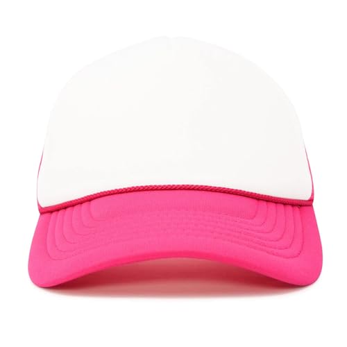 DALIX Two Tone Trucker Hat Summer Mesh Cap with Adjustable Snapback Strap - color: Hot Pink, size: One Size