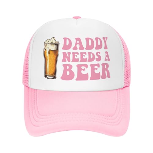 Funny Trucker Hats for Women Country Women's Trucker Hats Breathable Mesh Summer Caps Adjustable Pink Hats - color: Daddy Needs a Beer