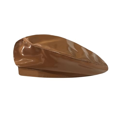 Women Classic PU Leather French Beret Beanie Hat Pumpkin Cap - color: Patent Coffee10#