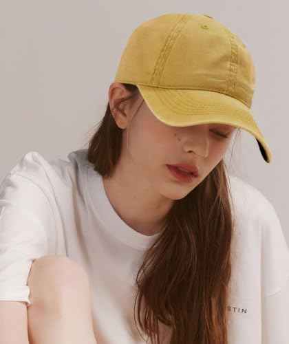 Edoneery Baseball Cap for Men and Women, Low Profile Washed Cotton Dad Hat - color: Yellow
