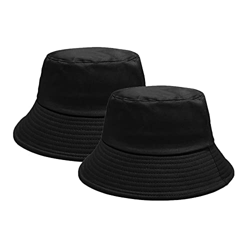 PFFY 2 Packs Bucket Hat for Women Men Cotton Hats Sun Beach Fishing Cap - color: 2 Packs Black