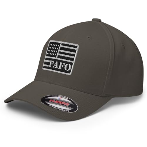 FX FAFO USA Flag Fitted Hat Embroidered Curved Bill Mid Crown Closed-Back Structured Twill Cap - color: Dark Grey, size: Large-X-Large