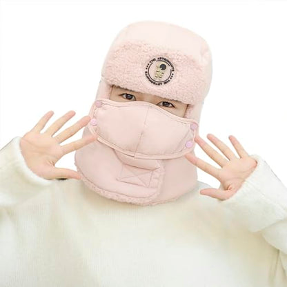Kids Winter Warm Ski Hat Sherpa Lined Fleece Pilot Hood Cap Earflap Full Coverage Peruvian Trapper Hat for Boys Girls