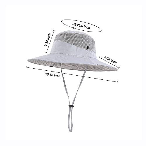 Mens Sun Hat Wide Brim Breathable Mesh UPF 50+ Waterproof Fishing Hat Safari Hat Foldable Boonie Cap - color: Light Gray