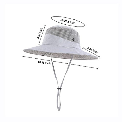 Mens Sun Hat Wide Brim Breathable Mesh UPF 50+ Waterproof Fishing Hat Safari Hat Foldable Boonie Cap - color: Light Gray