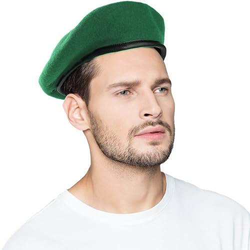 Wool Military Beret Hat Man Women,Adjustable Headband - color: Green