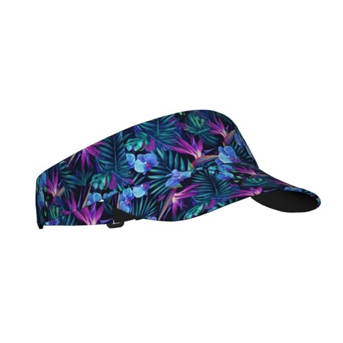Unisex Sports Sun Visor Hats Adjustable Lightweight Packable Printed Empty Top Cap for Running Pickleball Golf Tennis - color: Tropical Purple Floral