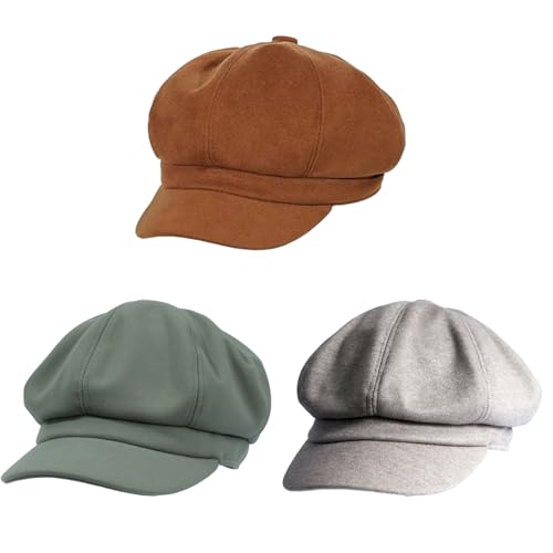Women's Newsboy Hats Fashion Vintage 8 Panels Visor Beret Cabbie Cap Ladies Paperboy Cap - color: 2beige+coffee+green