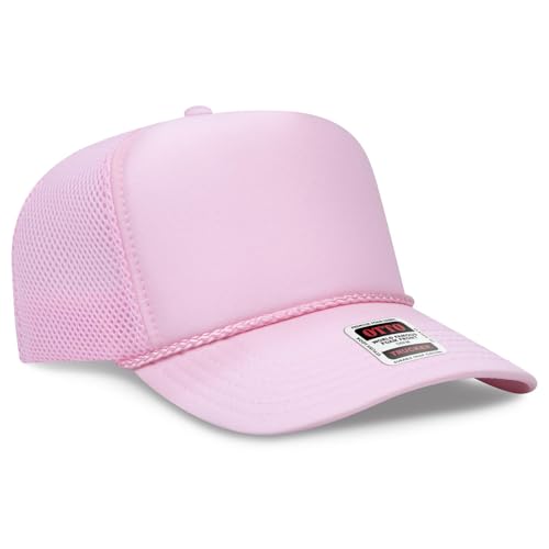 OTTO Cap 5 Panel High Crown Air Mesh Back Trucker Hat | Bulk Packs - color: 012 - Soft Pink