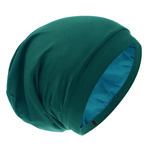 Silk Satin Lined Bonnet Sleep Cap - Adjustable Stay on All Night Hair Wrap Cover Slouchy Beanie for Curly Hair Protection for Women and Men - Solid Forrest Green - color: Solid Forest Green, size: One Size