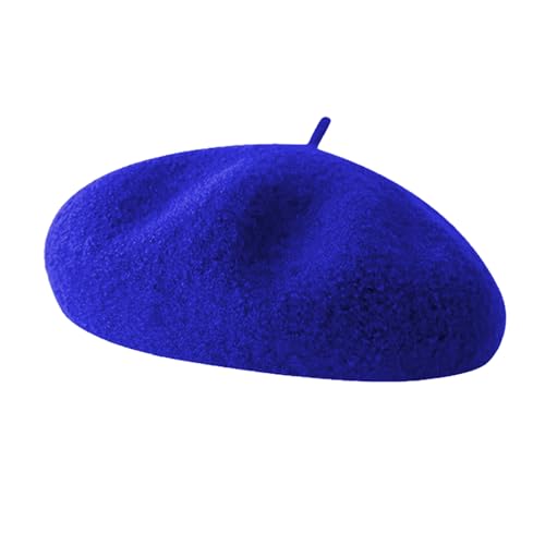 French Beret Hats for Women - Soft Warm Wool Solid Color Beanie Winter Cap - color: Blue
