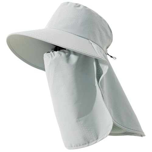 Mesh Breathable Sun Hat for Men,Women,Wide Brim UPF50+ with Neck Flap, Detachable Face Cover, Outdoor Fishing Sun Hat - color: Pale Blue-green