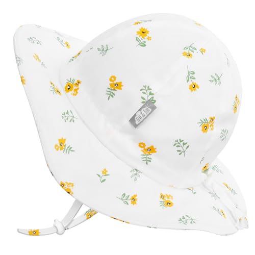 JAN & JUL 50+ UPF Cotton Sun Hat with Wide Brim for Toddler Girls - color: Yellow Flower, size: 5-12 Years