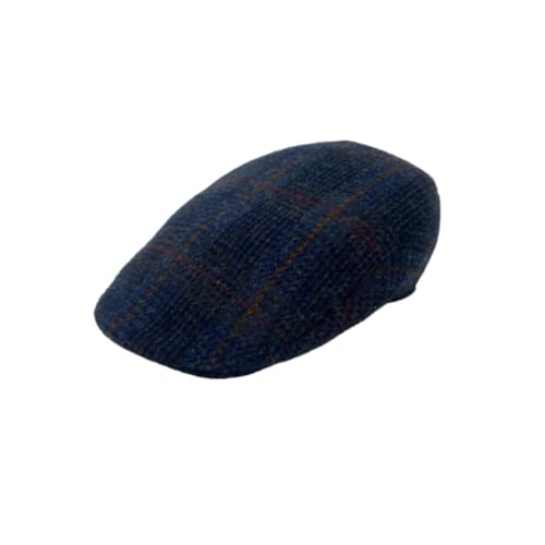 Hanna Hats Traditional Tweed Wool Donegal Touring Cap. Unisex Ivy Hat. Sewn Peak and Taffeta Lining. 100% Made in Ireland. - color: Navy & Moss Green Check, size: Large