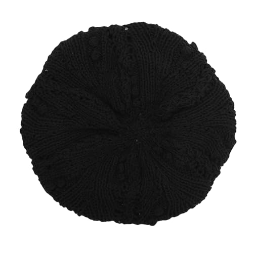 ZLYC Women Cotton Slouchy Crochet Beret Handmade Cutout Floral Beanie Hat - color: Knit Black