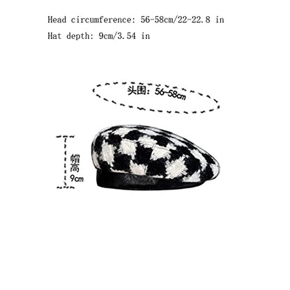 Women Winter Classic Beret Hat Newsboy Cap Painter Hats Houndstooth Beret Hats - color: Pb04 Black&white