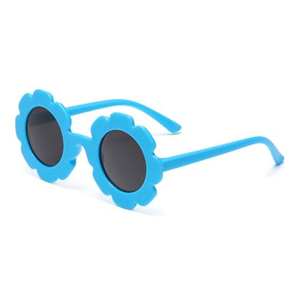 Girls Straw Hat with Flower Round Sunglasses, Summer Foldable Large Brim Sunflower Bowknot Beach Toddler Straw Sun Hat, 2-6T - color: Blue