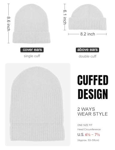 vidsel 50% Wool Double Cuff Beanie Hat for Men Women, Warm Winter Knit Cap - color: White
