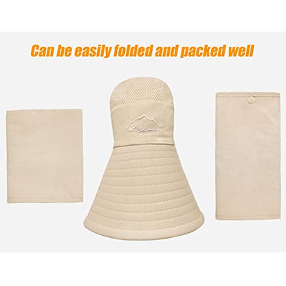 Fishing Hat for Men & Women, Sun Protection Hat with Face Cover & Neck Flap - color: Beige