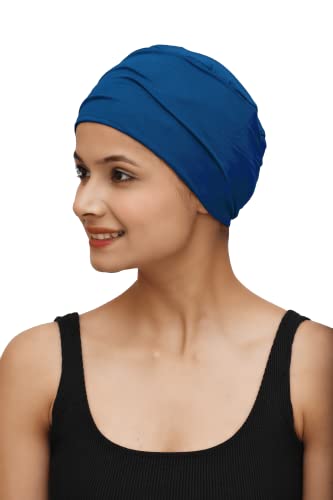Chemo Hats Solid Sleep Cap Women's Bamboo Soft Headwear Cancer Cap Chemo Headwear Women - color: Blue
