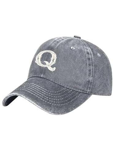 A-Z Letter Printing Trucker Hat for Men and Women, Washed Cotton Vintage Adjustable Baseball Cap, Sun Hat Dad Hat Gift - color: Gray