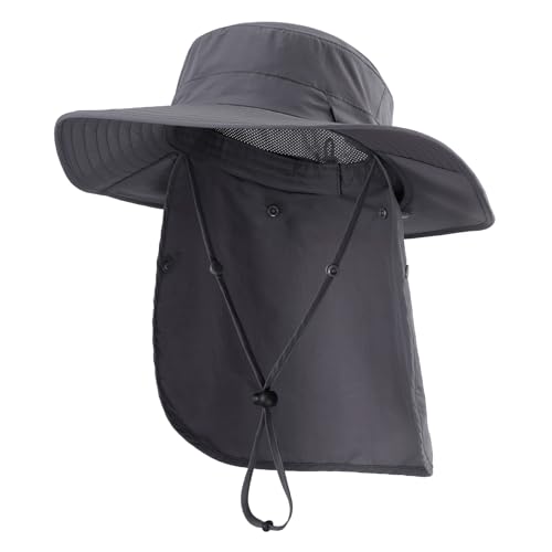 Home Prefer UPF 50+ Wide Brim Sun Hats with Neck Flap Sun Protection Hat for Men Women Gardening Fishing Summer Bucket Hat - color: Dark Grey