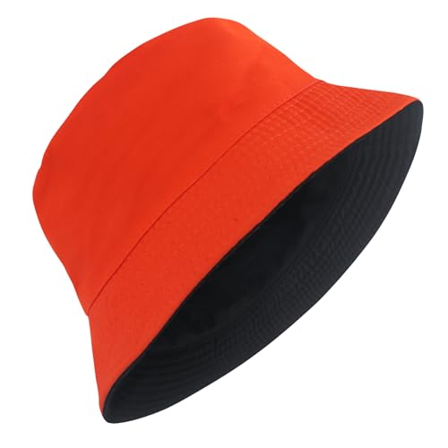 PFFY Reversible Bucket Hat for Women Men Cotton Sun Beach Fishing Cap - color: Black/Orange (Reversible)