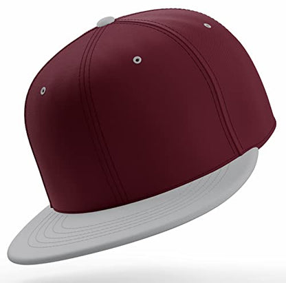 Daxton Classic Blank Snapback Flat Bill Visor Hat Cap One Size Adjustable Back - color: Burgundy Light Grey