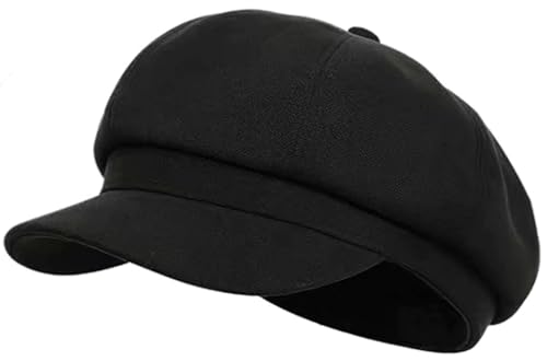 Women's French Octagonal Beret Newsboy Cap Outdoor Painter Hats - color: Black