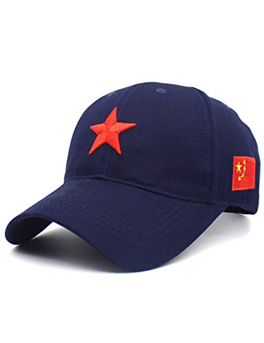 RINTONIX Men's Adjustable Strap China Red Five Point Star Military Dad Hats Unisex Chinese Flag Mao Army Baseball Caps - color: Blue