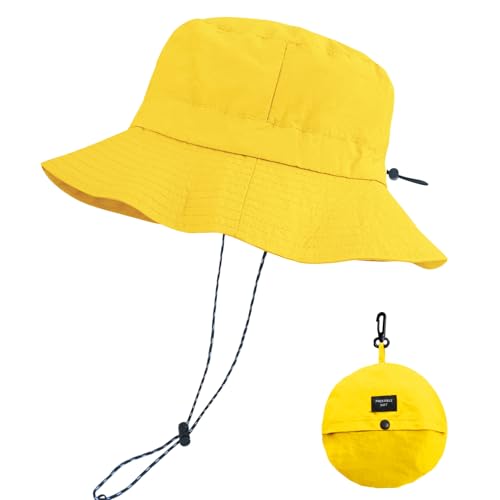 PFFY Packable Sun Bucket Hat for Men Women Outdoor UV Protection Sun Hats - color: Yellow (More Loose)