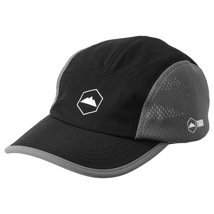 Tough Headwear 5 Panel Running Hat-Lightweight Breathable Nylon Trail Runner Hats-Camper Hat -Flat Brim Runners Hats - color: Black