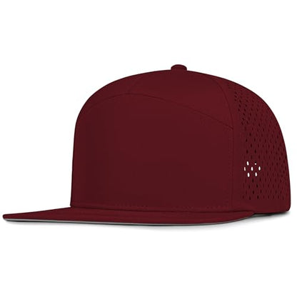 4 Inclusive Sizes Flat Bill Performance Trucker Hat Men Women, 7 Panel Snapback Running - color: 16.dark Red