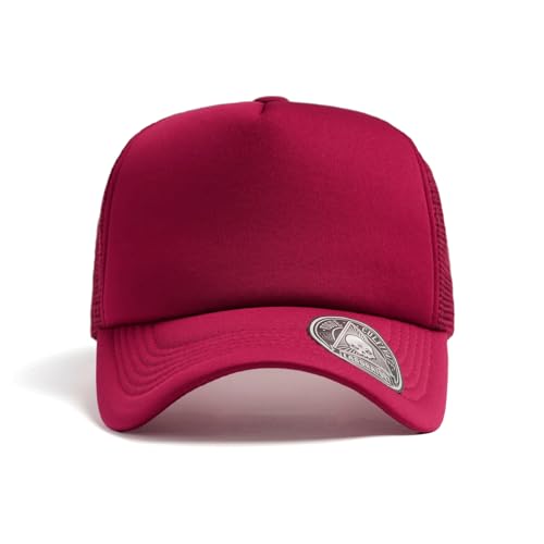 2-Pack Classic Foam Trucker Hat Summer Mesh Hat Lightweight Adjustable Back Buckle Strap - color: Burgundy/Green