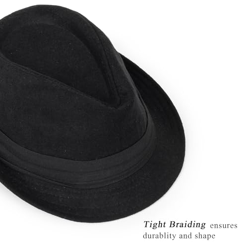Mens 1920s-Fedora Hat Gangster-Hat Black Short Brim Trilby Cap for Men